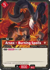 Arsox - Burning Spoils (TSR) | TD01: Dawn of Palpagos Red•Blue | Trial Deck Super Deck Rare | Unspecified | #ETD01-005TSR