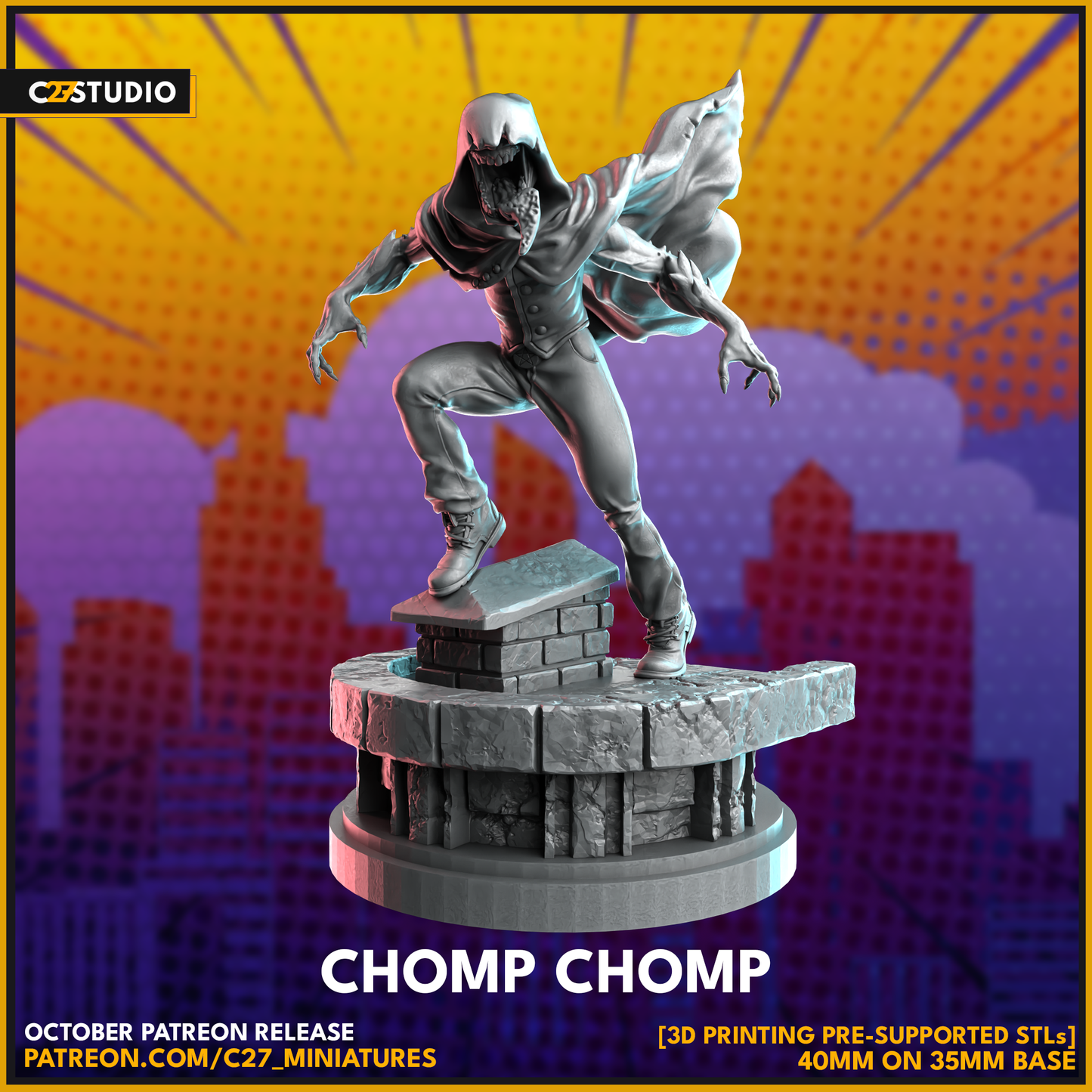 C27 Minis & Terrain October 2023 Release: Alien Bug, B.L. Zebub, Big Red (Hellboy), Chomp Chomp, Limbo Queen (New Mutants), Monochrome Spider, Pizza Lover, Pumpkinhead, Shedevil, Team Jacob, The Observer, Woman Without Fear
