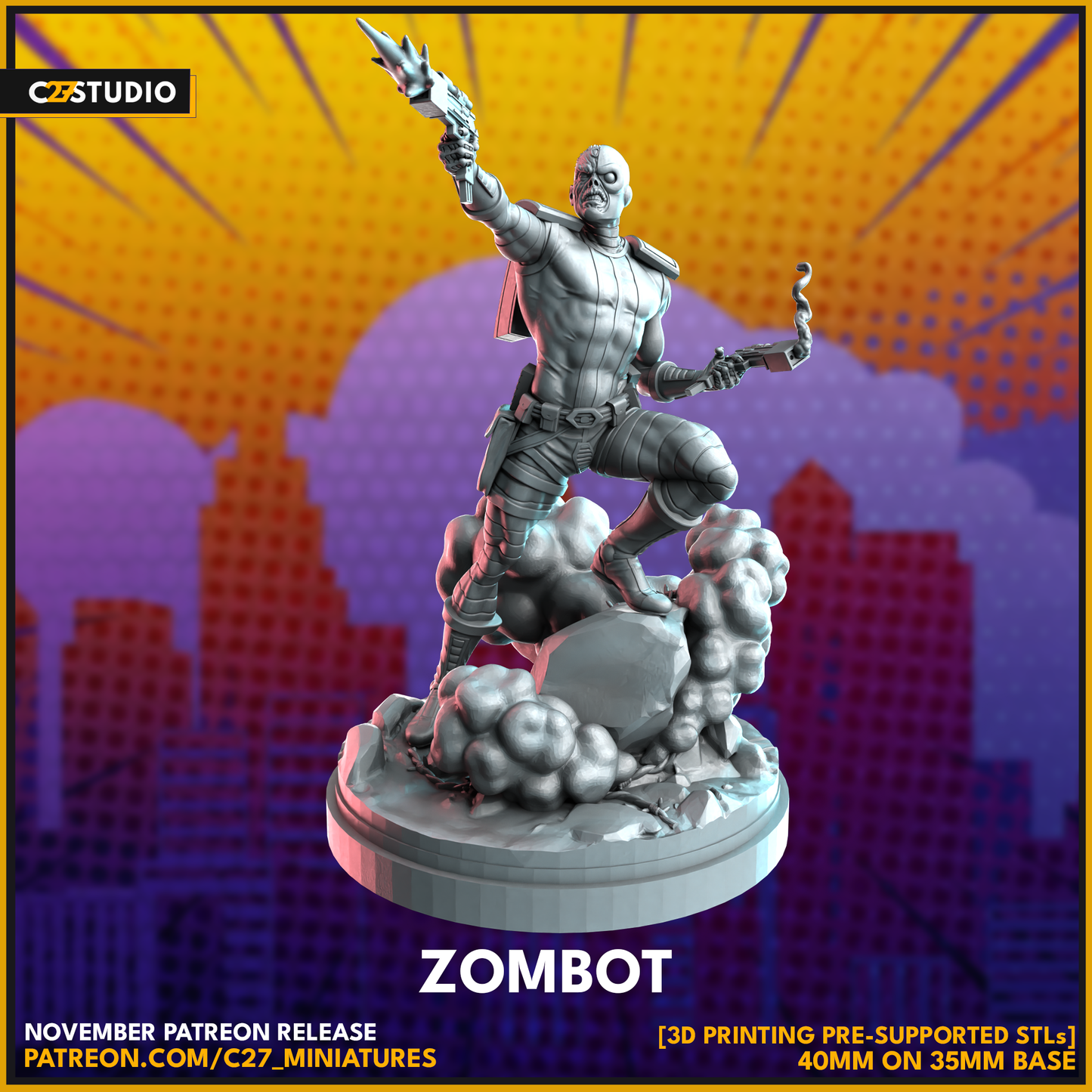 C27 Minis & Terrain November 2023 Release: Acorn Avenger, Amazon Prime, Bad Hair Day, Bad Kitty, Black Widow, Deathlok, Donatello, Dusk Deceiver, Grumpy Turtle, Heimdall, Hood, Starbolt