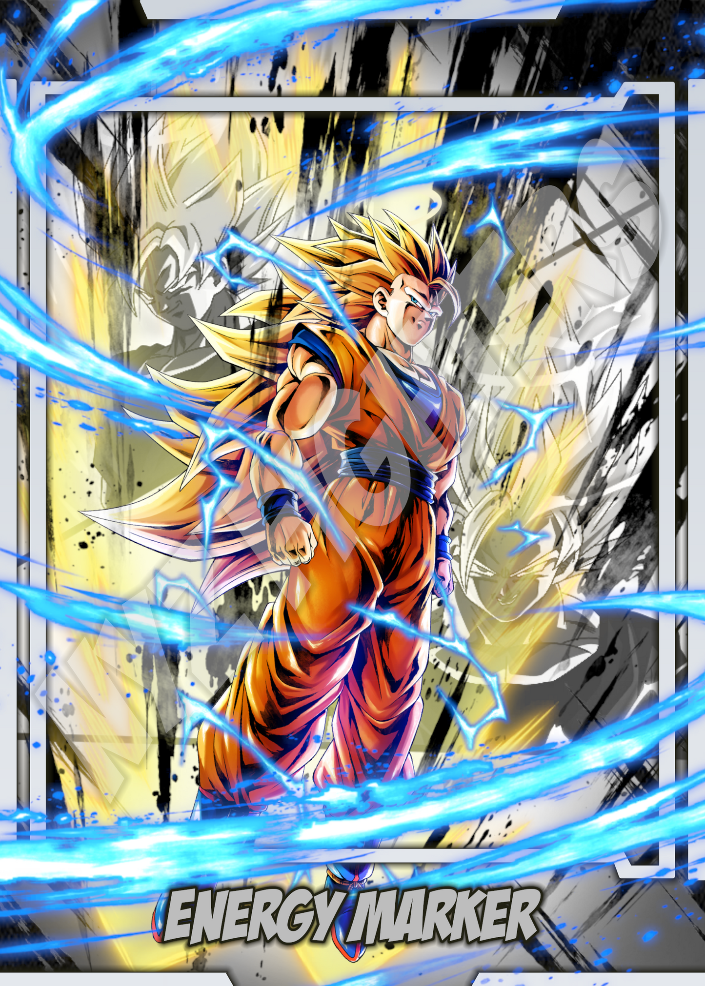 Super Saiyan character with energy markers and blue light effects