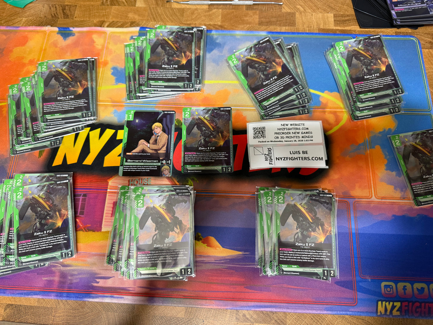 GUNDAM CARD GAME PLAYSET (4X) GD03-020 Zaku II FZ & GD03-089 Bernard Wiseman