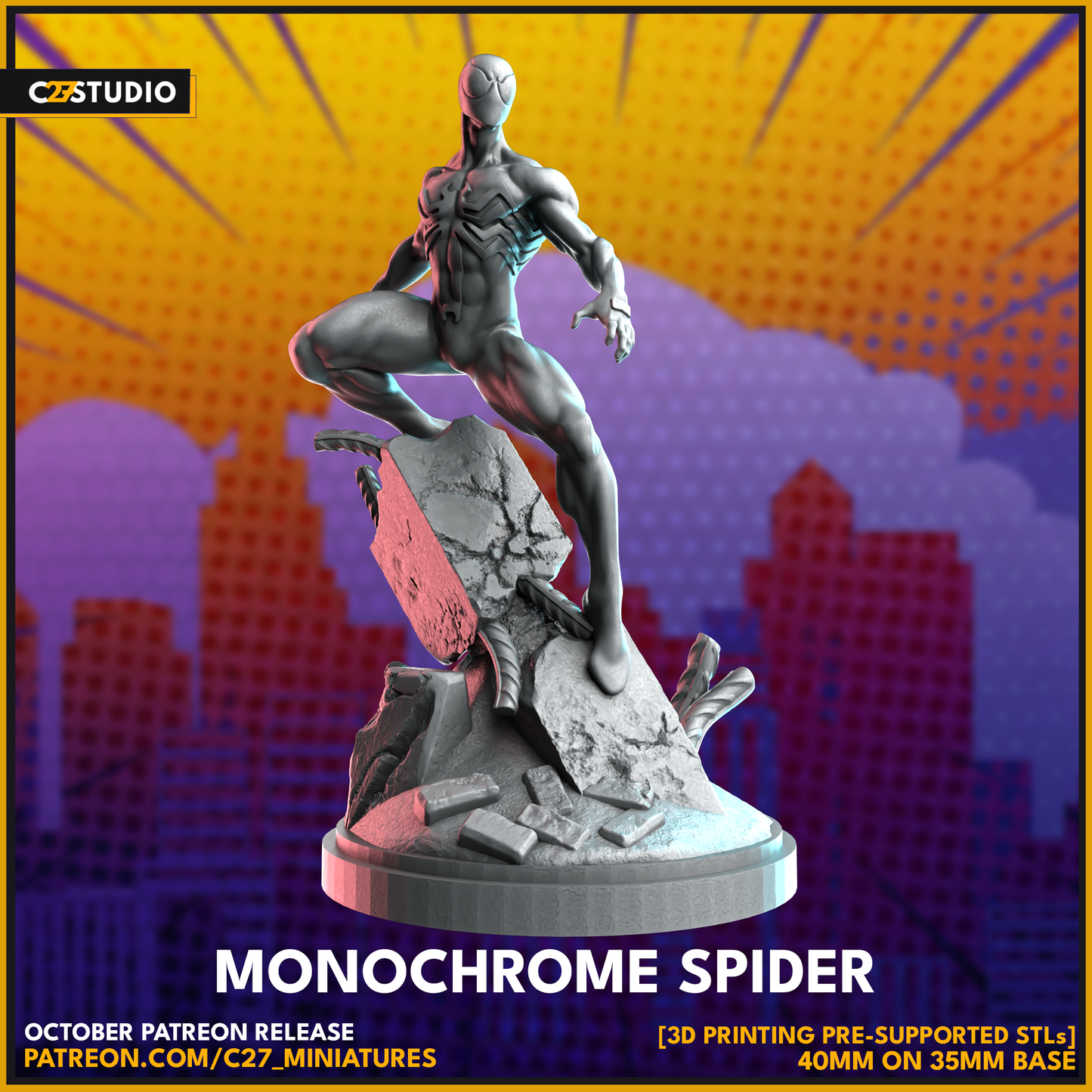 C27 Minis & Terrain October 2023 Release: Alien Bug, B.L. Zebub, Big Red (Hellboy), Chomp Chomp, Limbo Queen (New Mutants), Monochrome Spider, Pizza Lover, Pumpkinhead, Shedevil, Team Jacob, The Observer, Woman Without Fear