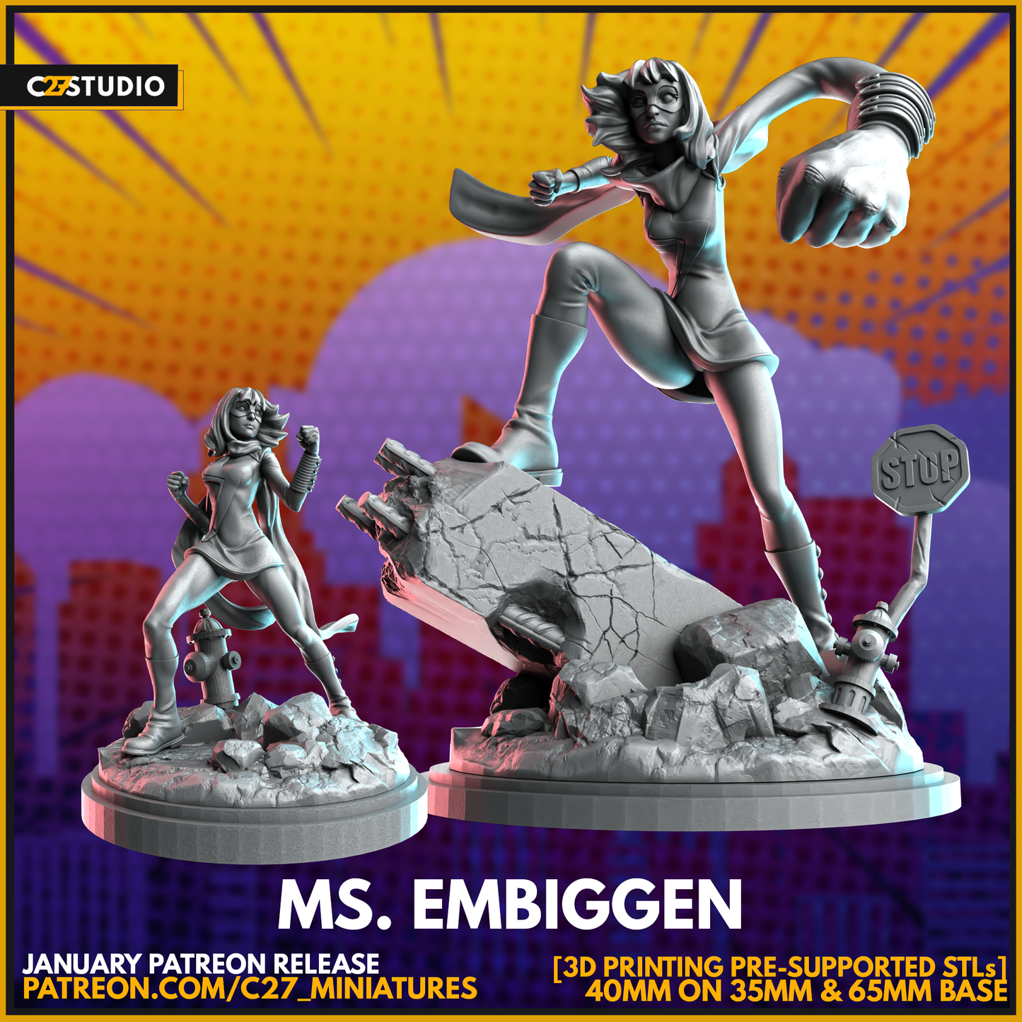 C27 Minis & Terrain January 2024 Release: Ultimate Marvel Collection – Armor, Cyclops, Jennika, Julia Carpenter, Ms Marvel, Nico Minoru, Okoye, Professor X, Songbird, Spawn, Titan, Titania