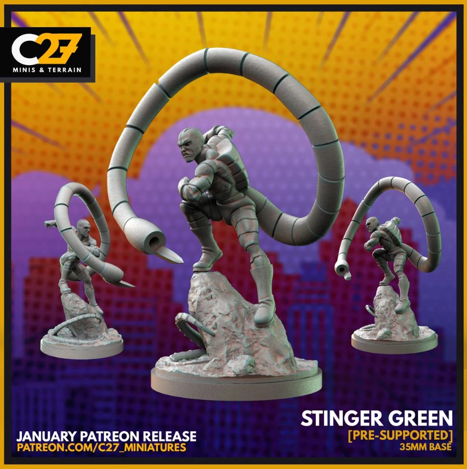 C27 Minis & Terrain January 2022 Release: Chameleon, Deadpool, Fantomex, Havok, Magik, Morbius, Mysterio, Prowler, Sasquatch, Scorpion, Toad