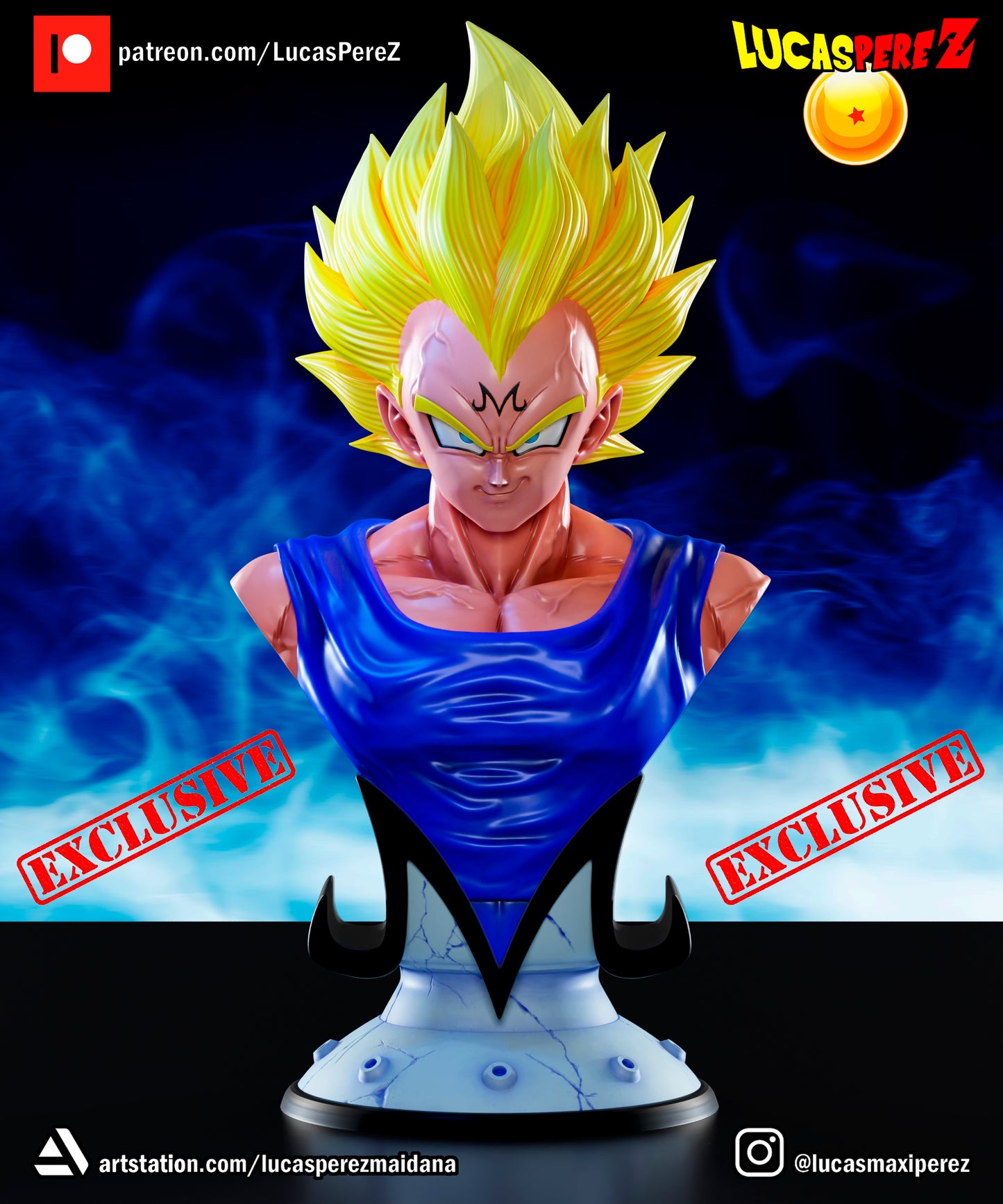 Majin Vegeta BUST 1:6 or 1:10 Scale | Dragon Ball Z Scale Model | Lucas Perez