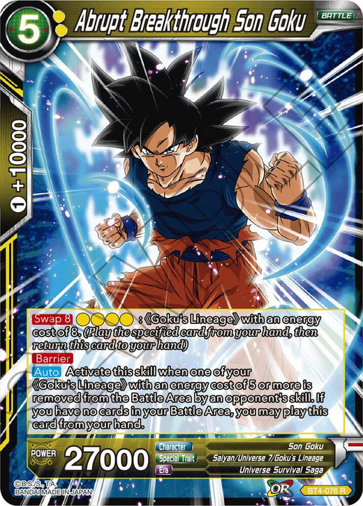 Abrupt Breakthrough Son Goku BT4-076 Rare