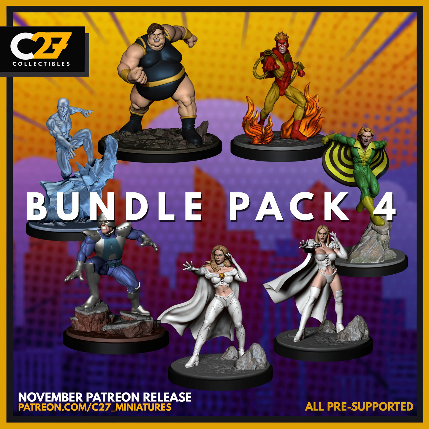 C27 Minis & Terrain November 2021 Release: Villains and Heroes Collection – Avalanche, Banshee, Blob, Emma Frost, Ice Man, Magneto, Pyro