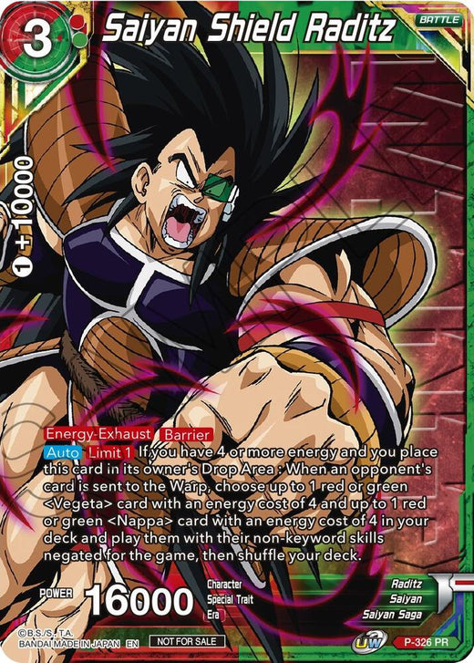 Saiyan Shield Raditz (Winner Stamped) P-326 Promo