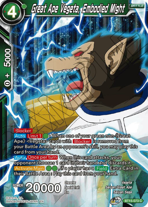 Great Ape Vegeta, Embodied Might BT15-073 Common