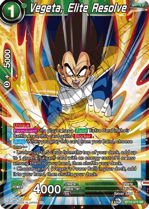 Vegeta, Elite Resolve BT15-075 Super Rare Foil