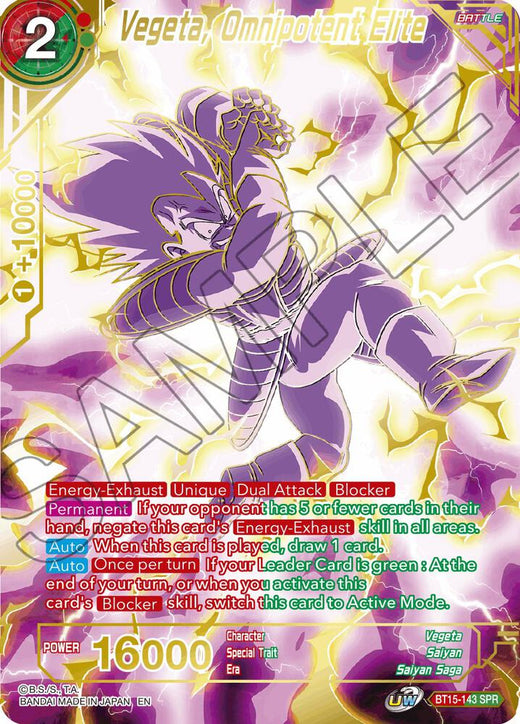 Vegeta, Omnipotent Elite (SPR) BT15-143 Special Rare Foil