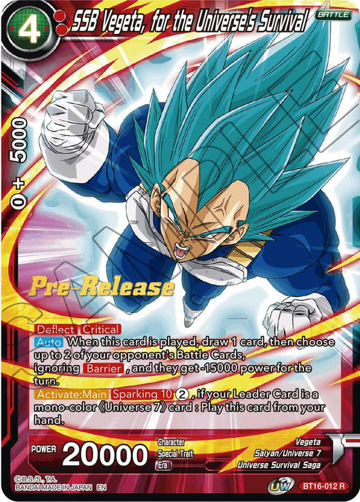 SSB Vegeta, for the Universe's Survival BT16-012 Rare