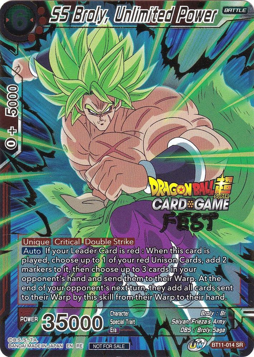 SS Broly, Unlimited Power (Card Game Fest 2022) BT11-014 Promo Foil