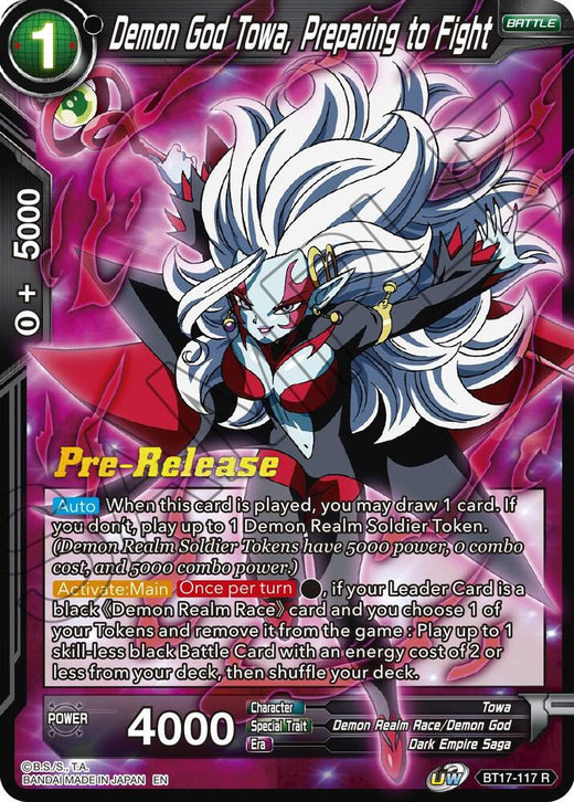Demon God Towa, Preparing to Fight BT17-117 Rare
