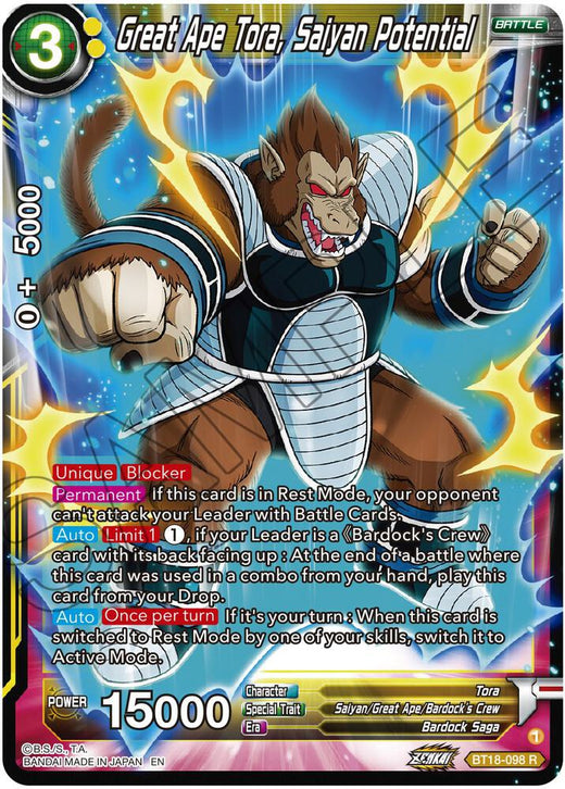 Great Ape Tora, Saiyan Potential BT18-098 Rare