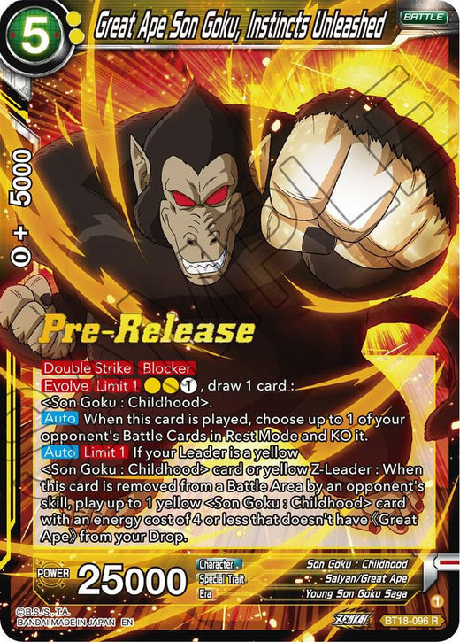 Great Ape Son Goku, Instincts Unleashed BT18-096 Rare