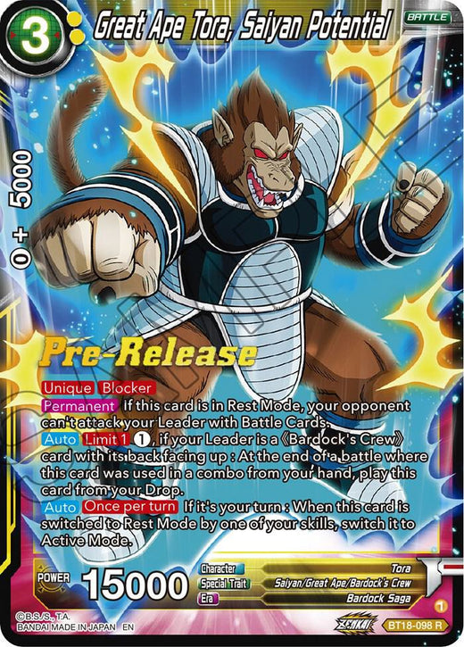 Great Ape Tora, Saiyan Potential BT18-098 Rare