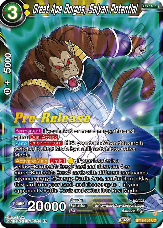 Great Ape Borgos, Saiyan Potential BT18-104 Uncommon