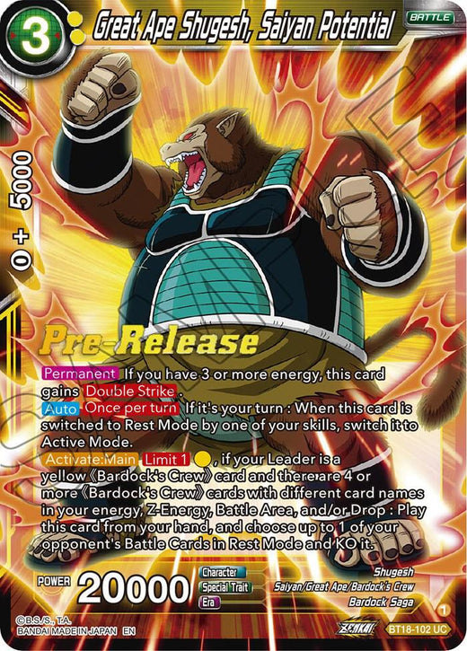 Great Ape Shugesh, Saiyan Potential BT18-102 Uncommon