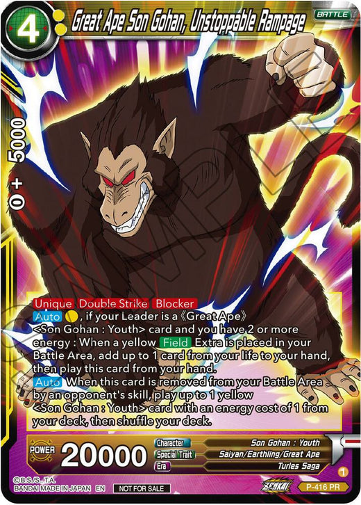 Great Ape Son Gohan, Unstoppable Rampage (Zenkai Series Tournament Pack Vol.1) P-416 Promo