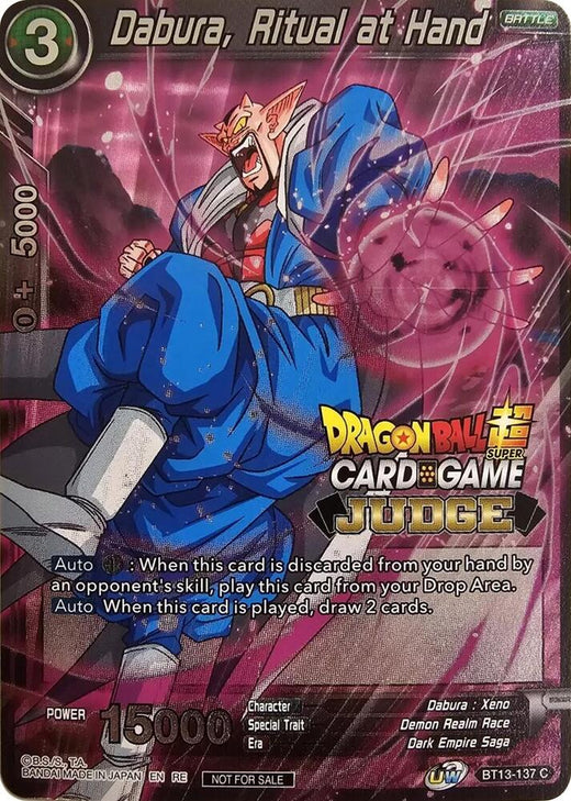 Dabura, Ritual at Hand (Judge Pack Vol.12) BT13-137 Promo