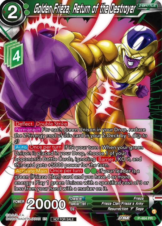 Golden Frieza, Return of the Destroyer (Z03 Dash Pack) P-464 Promo Foil