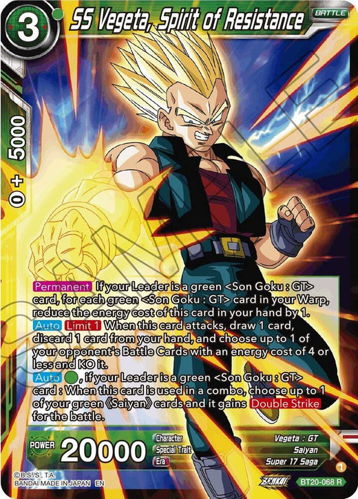 SS Vegeta, Spirit of Resistance BT20-068 Rare