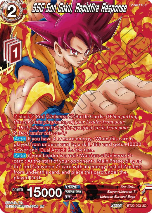 SSG Son Goku, Rapidfire Response (Silver Foil) BT20-003 Uncommon