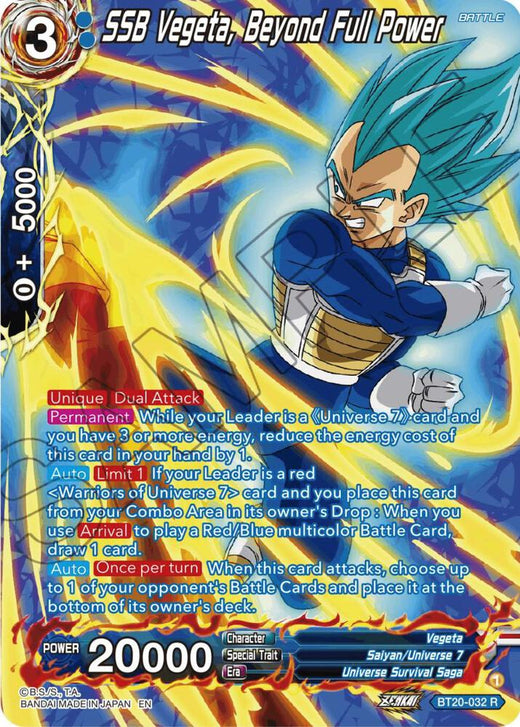 SSB Vegeta, Beyond Full Power (Silver Foil) BT20-032 Rare