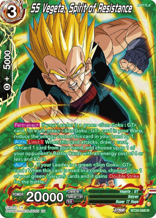 SS Vegeta, Spirit of Resistance (Silver Foil) BT20-068 Rare