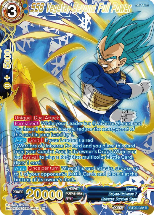 SSB Vegeta, Beyond Full Power (Gold-Stamped) BT20-032 Rare Foil