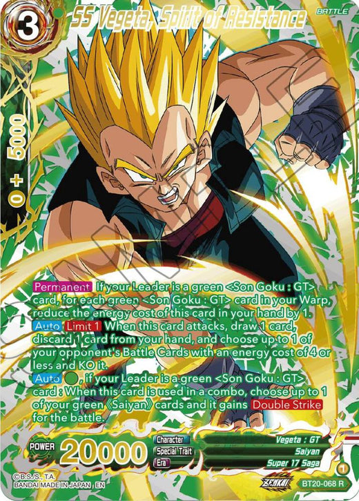 SS Vegeta, Spirit of Resistance (Gold-Stamped) BT20-068 Rare Foil