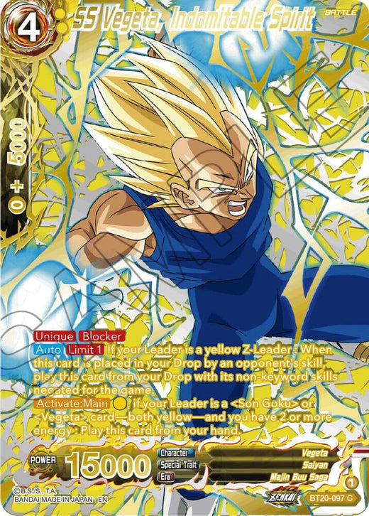 SS Vegeta, Indomitable Spirit (Gold-Stamped) BT20-097 Common Foil