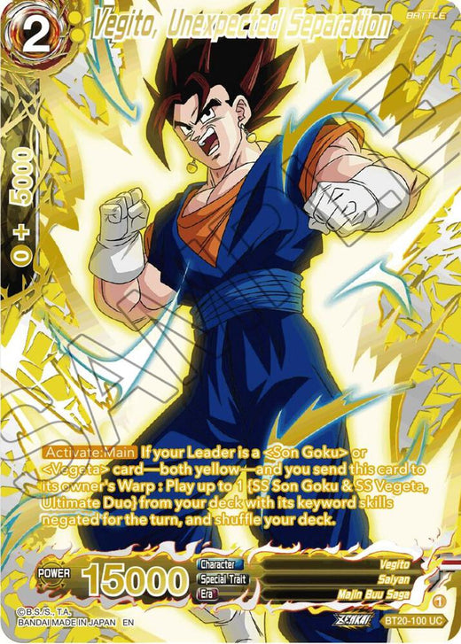 Vegito, Unexpected Separation (Gold-Stamped) BT20-100 Uncommon Foil