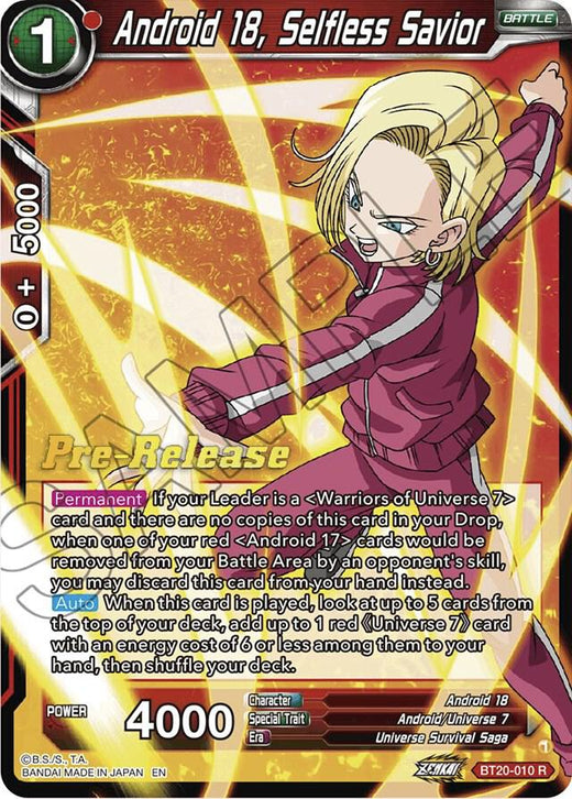 Android 18, Selfless Savior BT20-010 Rare