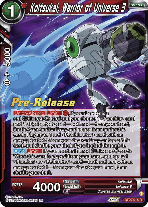 Koitsukai, Warrior of Universe 3 BT20-015 Rare