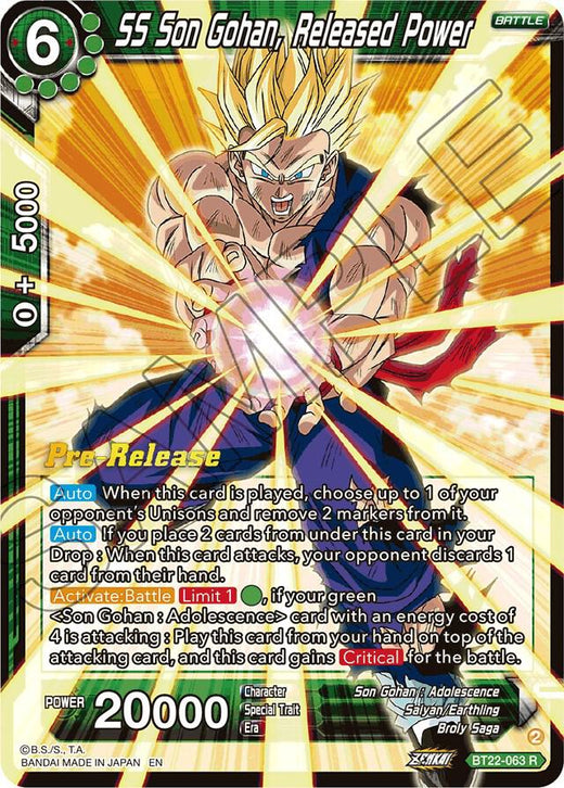SS Son Gohan, Released Power BT22-063 Rare Foil