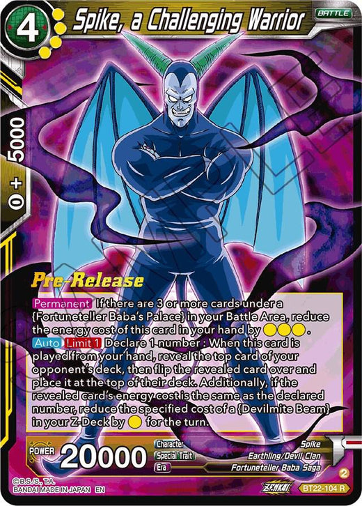 Spike, a Challenging Warrior BT22-104 Rare Foil