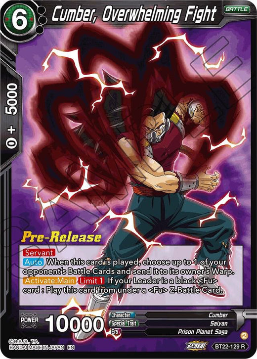Cumber, Overwhelming Fight BT22-129 Rare Foil
