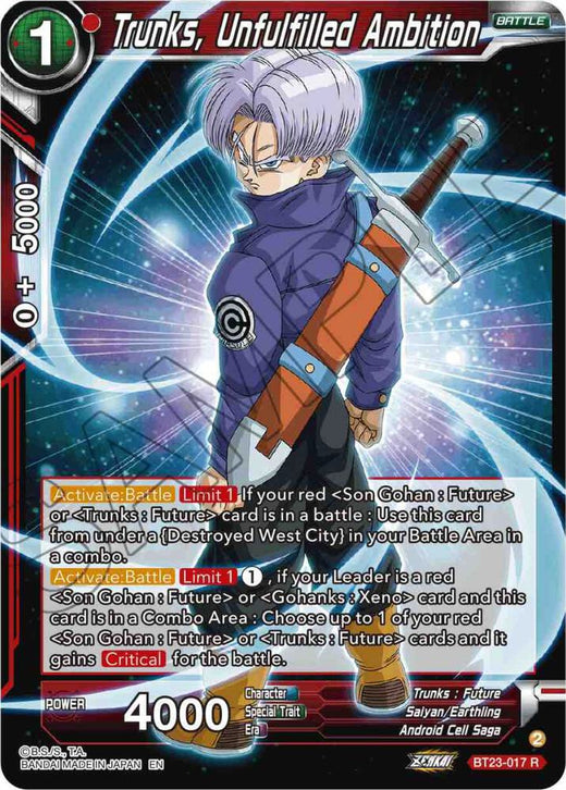 Trunks, Unfulfilled Ambition BT23-017 Rare