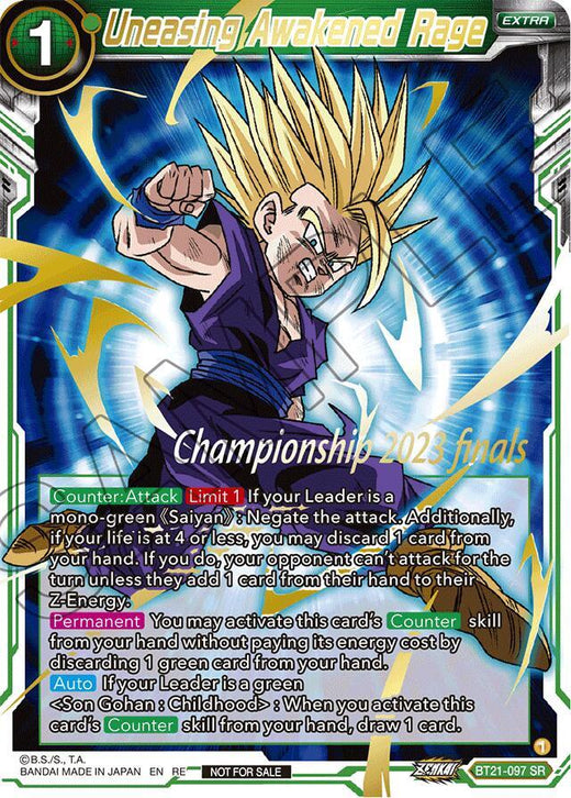 Uneasing Awakened Rage (2023 Championship Finals Celebration Pack Deluxe Set) BT21-097 Promo Foil