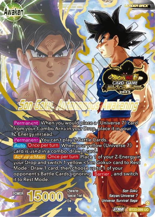 SSB Son Goku // Son Goku, Autonomous Awakening (2023 Worlds ZENKAI 06 Leader Set) BT23-099 Promo