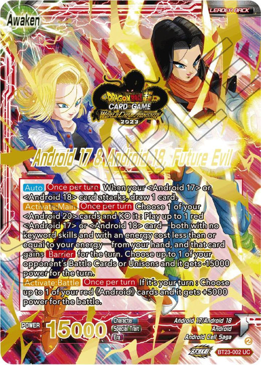 Android 17 & Android 18 // Android 17 & Android 18, Future Evil (2023 Worlds ZENKAI 06 Leader Set) BT23-002 Promo