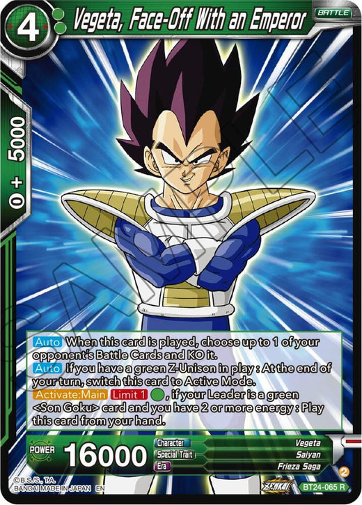 Vegeta, Face-Off With an Emperor BT24-065 Rare Foil