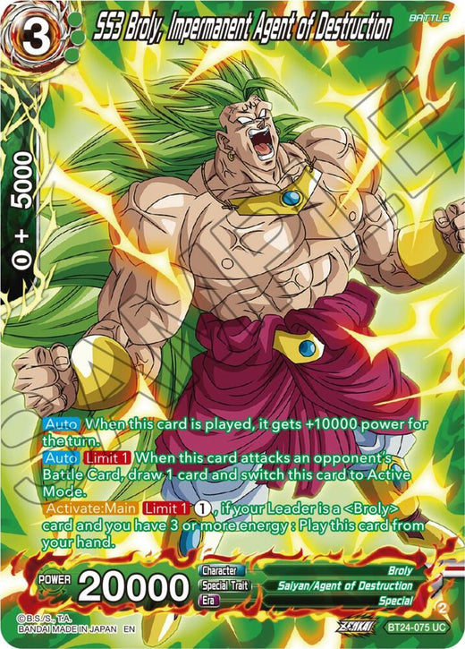 SS3 Broly, Impermanent Agent of Destruction (Collector Booster Silver) BT24-075 Uncommon Foil