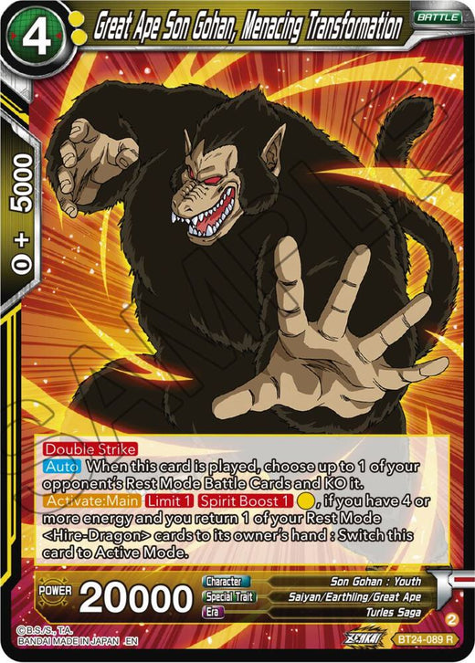 Great Ape Son Gohan, Menacing Transformation BT24-089 Rare