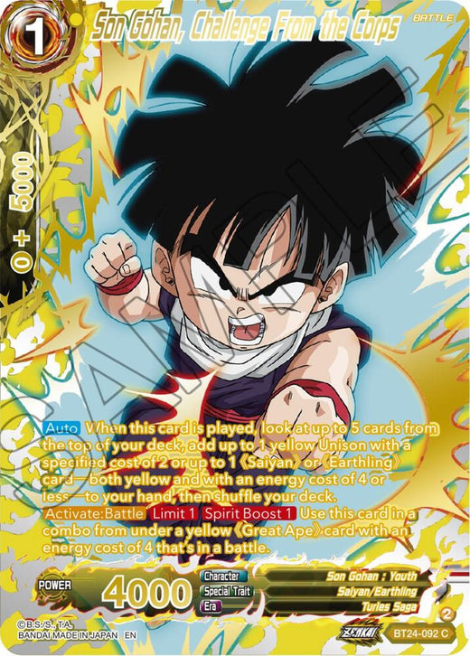 Son Gohan, Challenge From the Corps (Collector Booster Gold) BT24-092 Common Foil