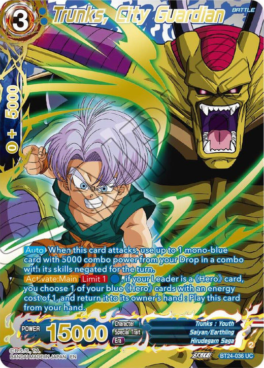 Trunks, City Guardian (Collector Booster Gold) BT24-036 Uncommon Foil