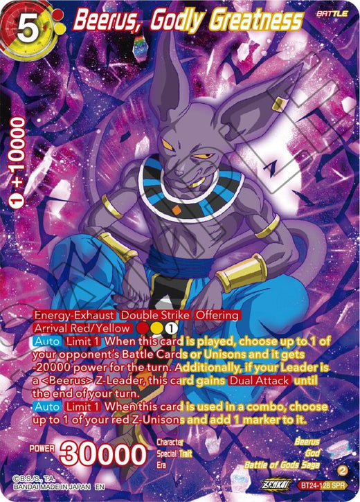 Beerus, Godly Greatness (SPR) BT24-128 Special Rare Foil