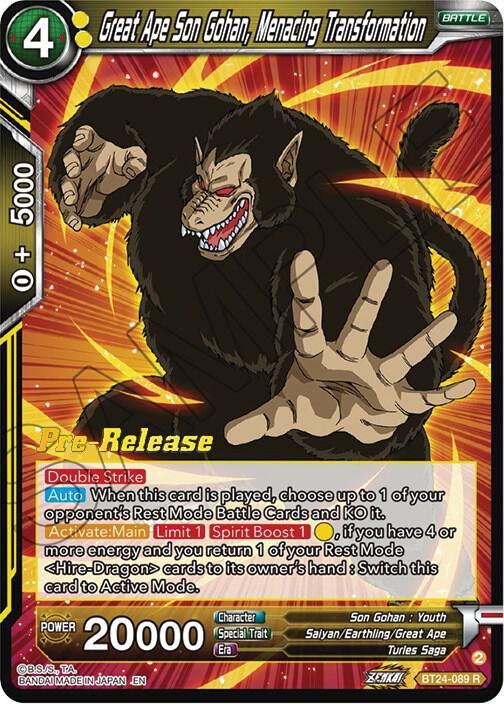 Great Ape Son Gohan, Menacing Transformation BT24-089 Rare Foil